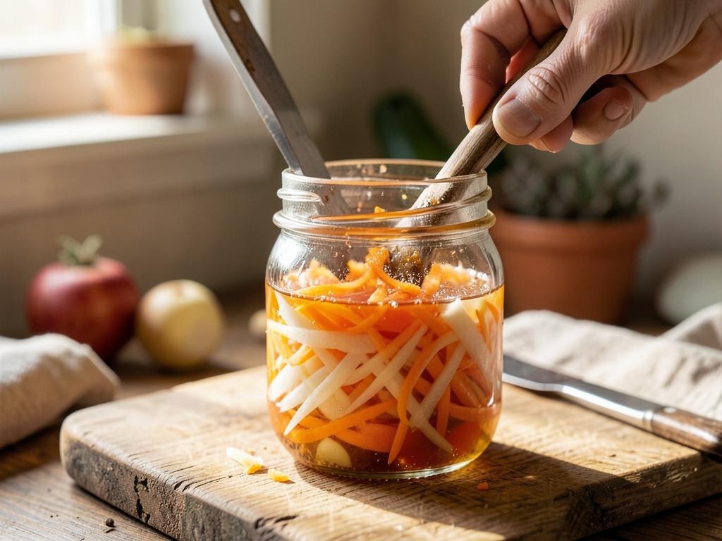 Paso 1: Encurte zanahoria y daikon en vinagre y azúcar