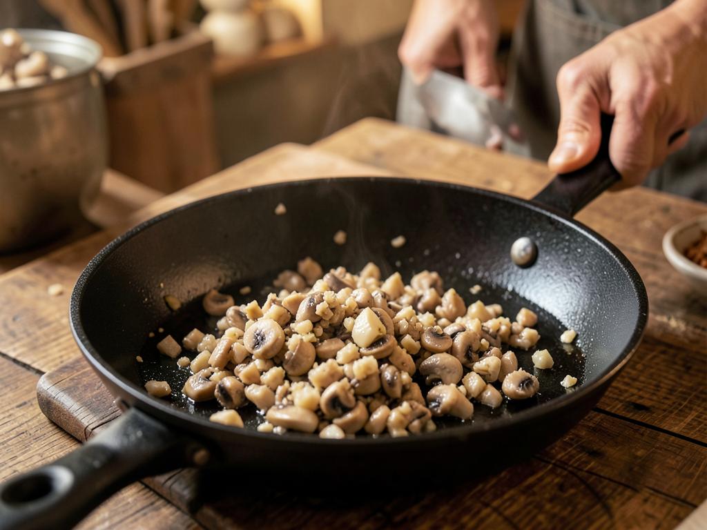 Paso 3: Procesa champiñones y cocina hasta secar (duxelles)