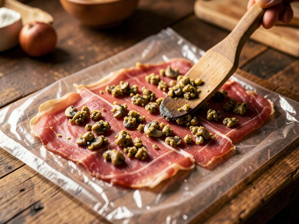 Paso 4: Extiende jamón sobre film, encima duxelles