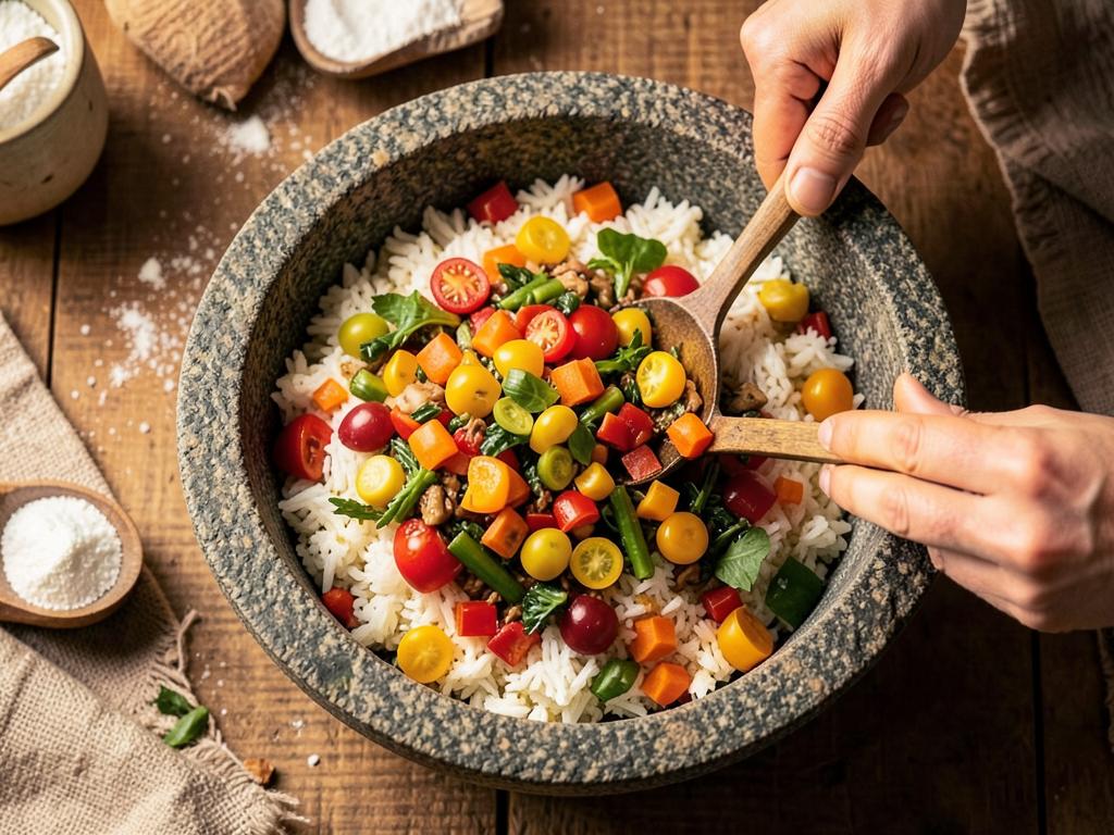 Paso 8: Sirve arroz y dispone los toppings