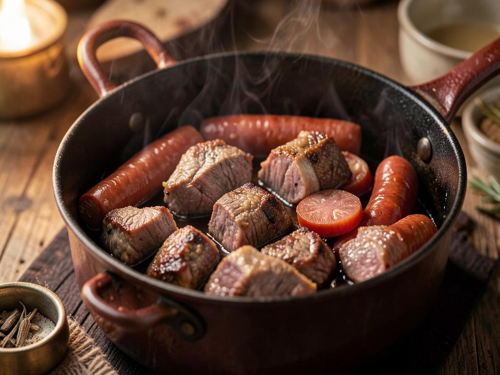 Paso 3: Añade cerdo y kielbasa, sella