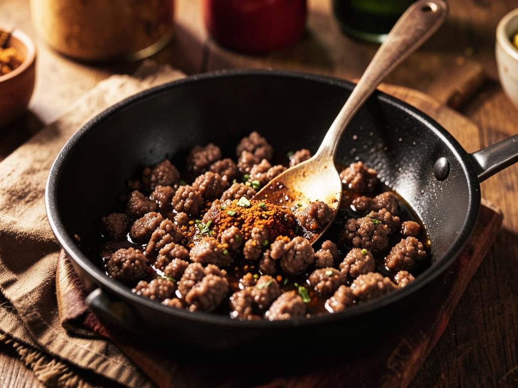 Paso 2: Añade carne, sella y especia