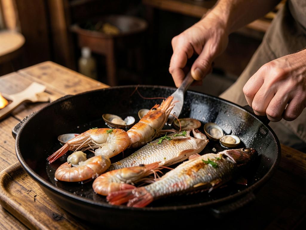 Paso 7: Añade pescados delicados, mejillones y gambas
