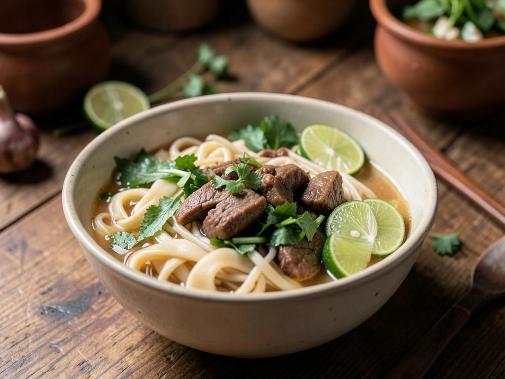 Paso 6: Sirve con fideos, carne, hierbas y lima