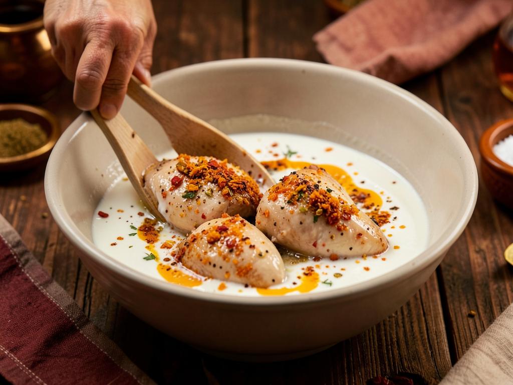 Paso 1: Marina el pollo con yogur y especias