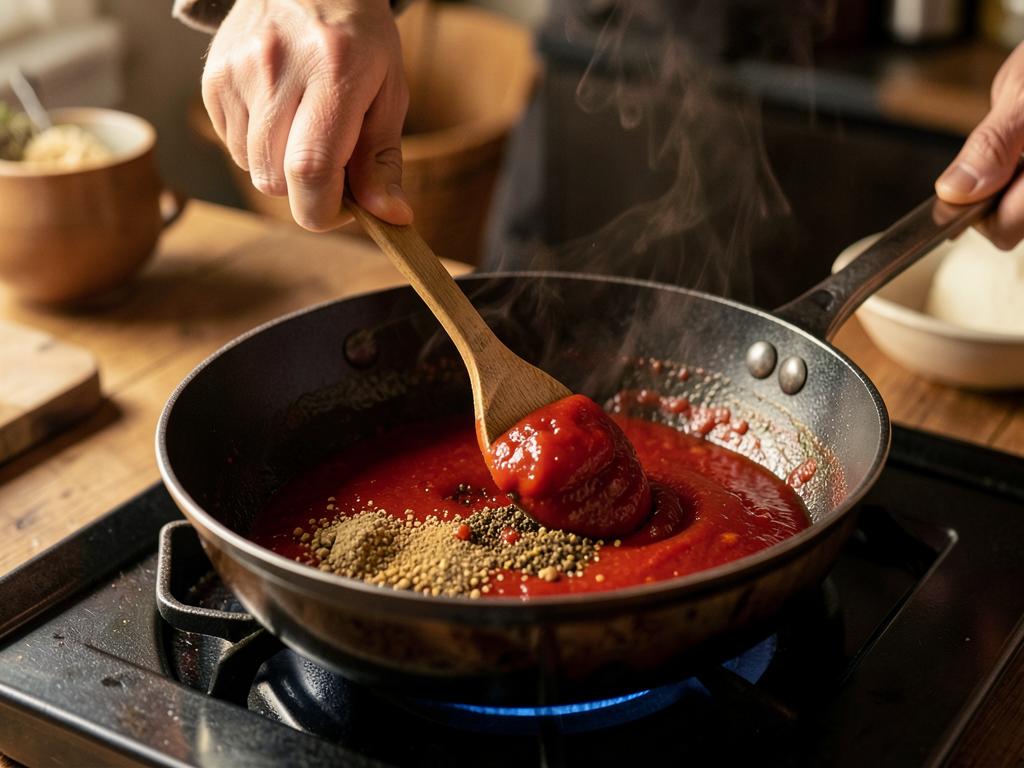 Paso 5: Añade pasta de tomate y especias, cocina