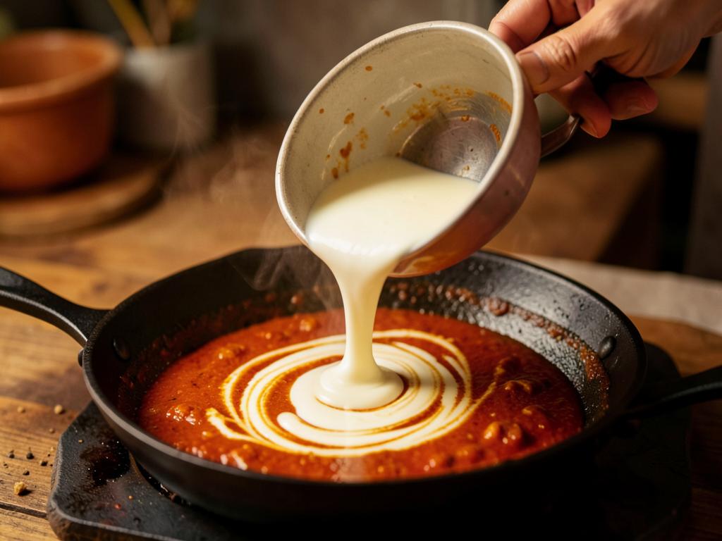 Paso 6: Incorpora crema y deja reducir