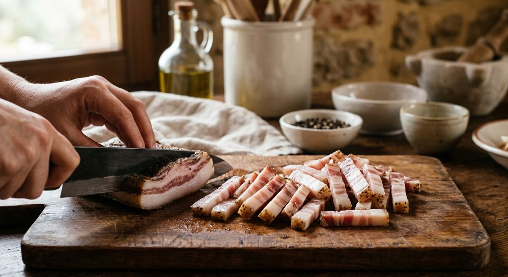 Paso 2: Corta el guanciale en bastones