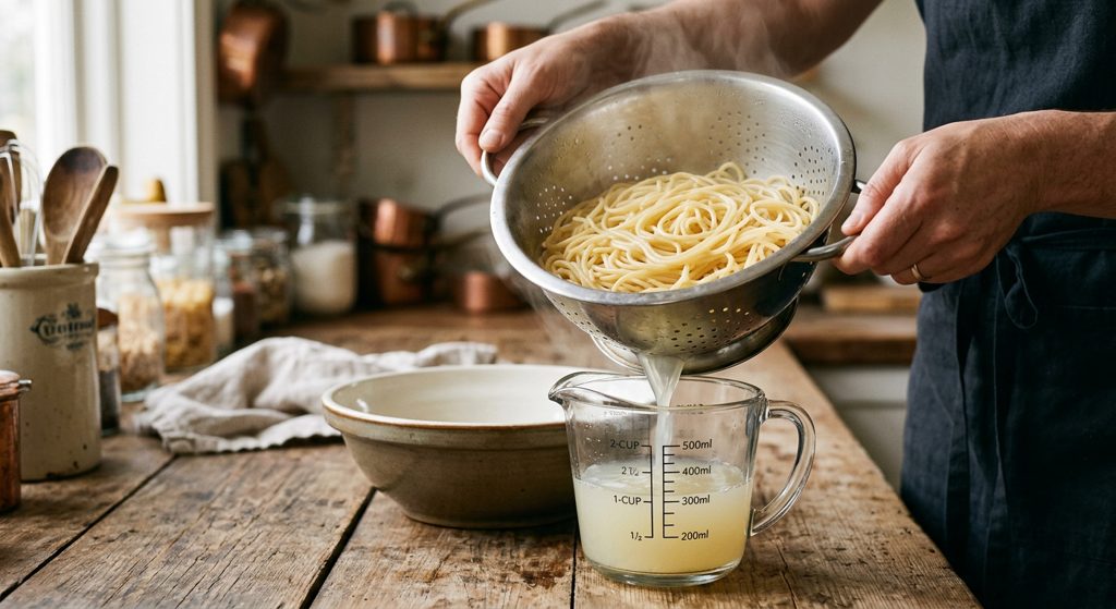 Paso 6: Reserva agua de cocción y escurre la pasta