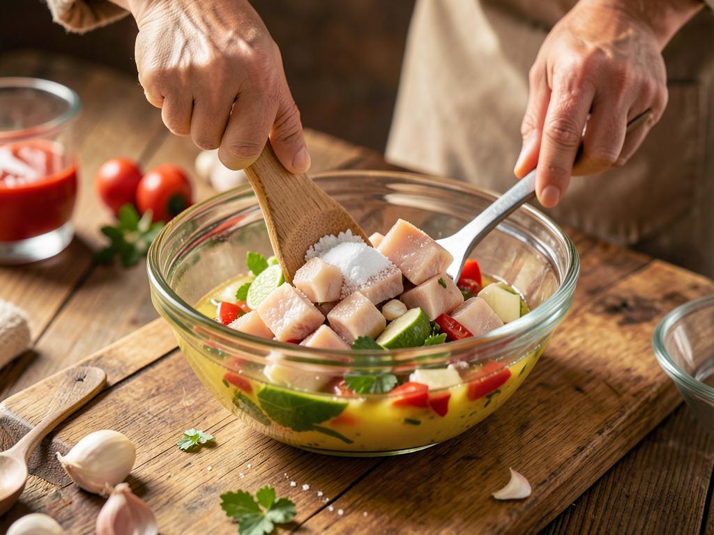 Paso 6: Mezcla pescado con sal, ajo, ají y limón