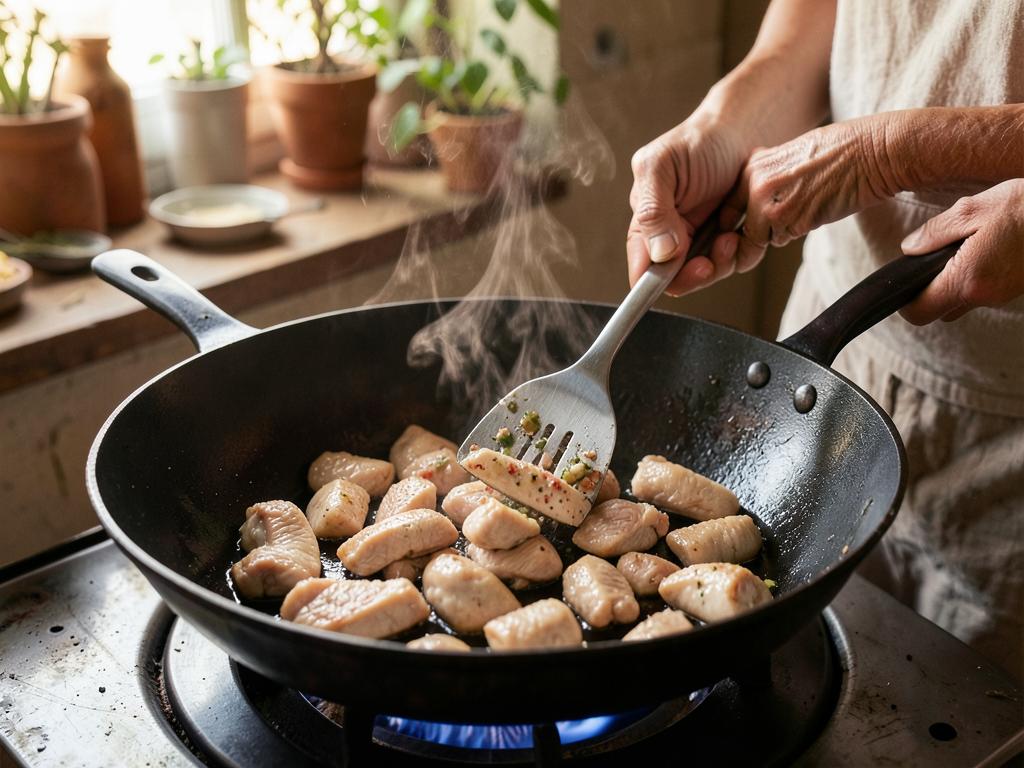 Paso 2: Saltea pollo en wok