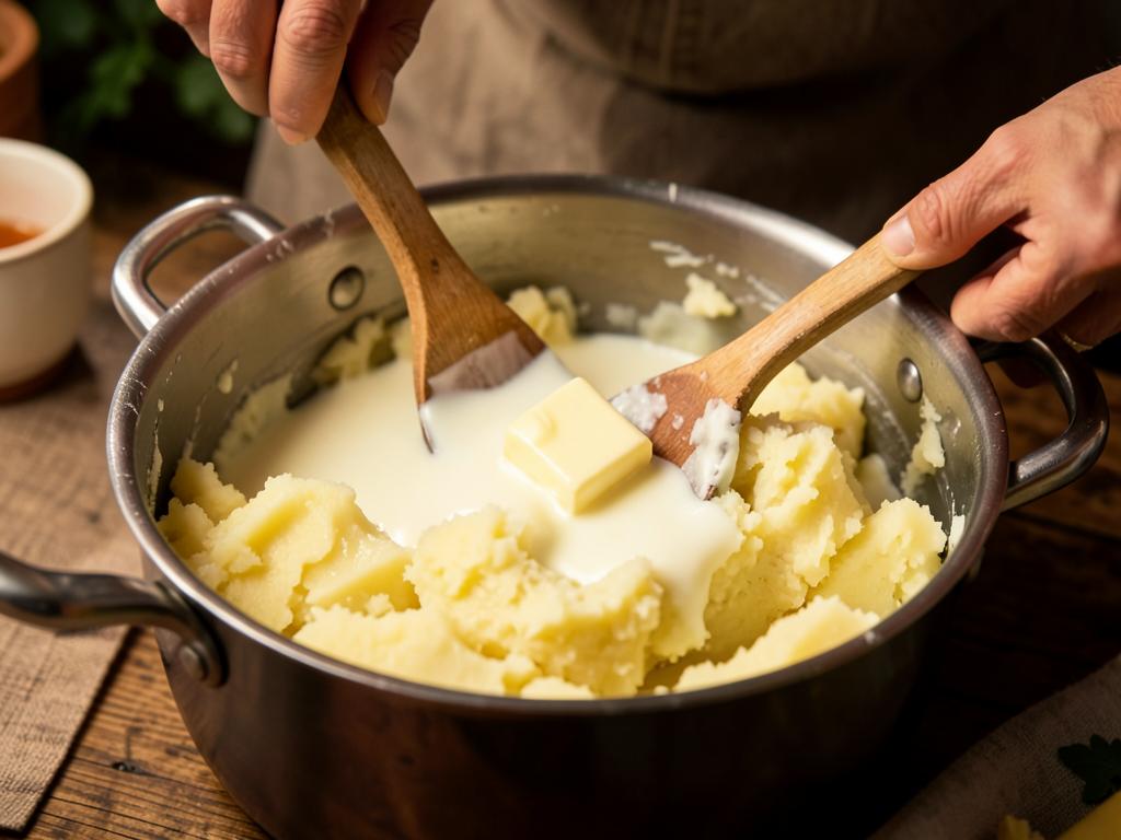 Paso 4: Pisa papas con leche caliente y mantequilla