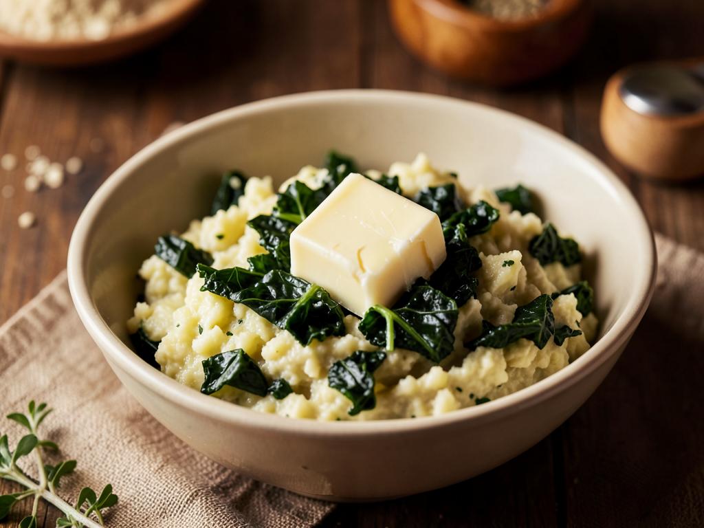Paso 5: Mezcla puré con kale y sirve con un tope de mantequilla