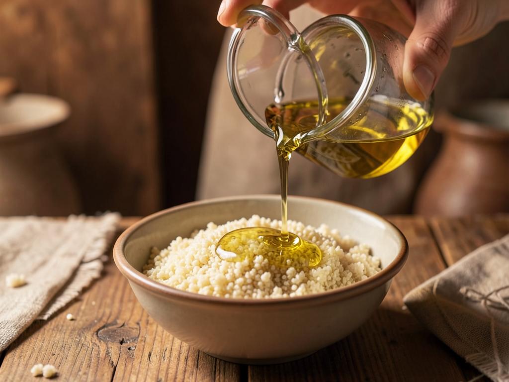 Paso 5: Hidrata el couscous con agua caliente y aceite