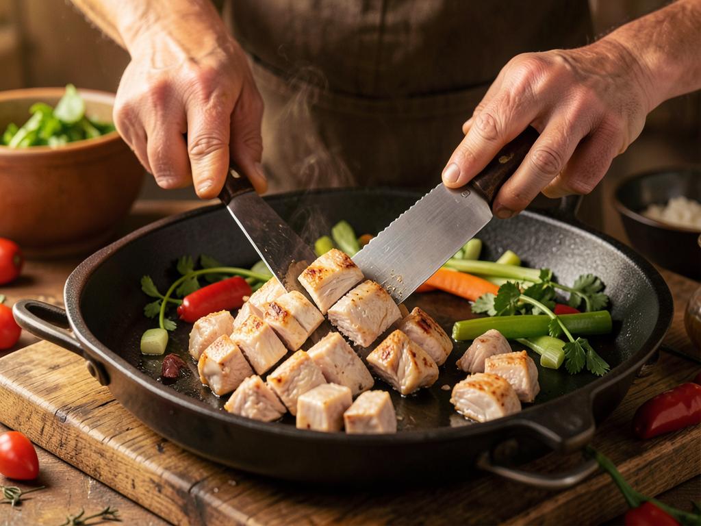 Paso 2: Corta el pollo en cubos y vegetales