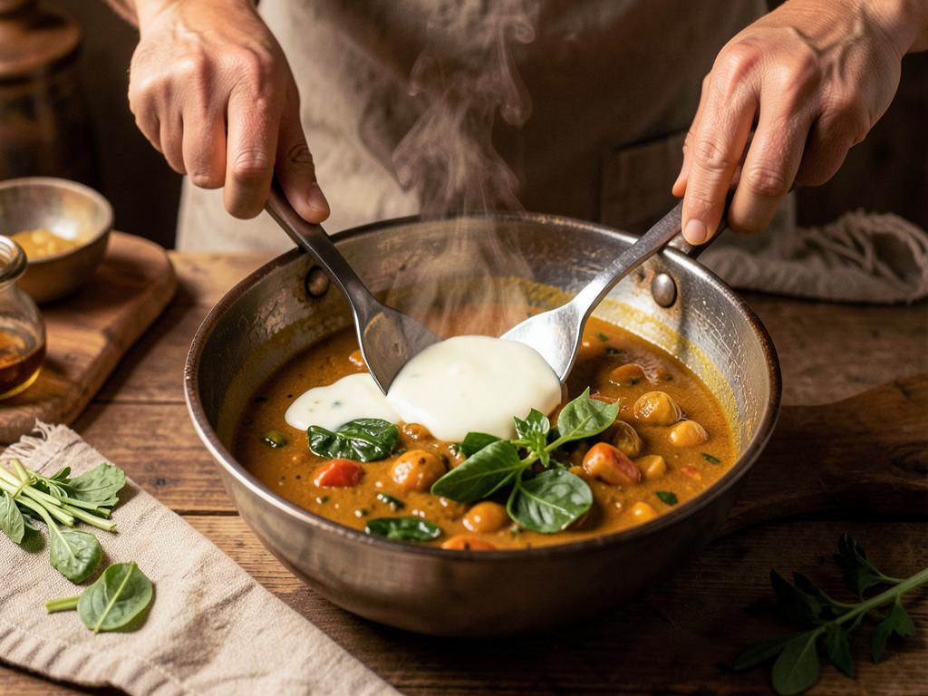 Paso 6: Vierte leche de coco, hojas y vegetales