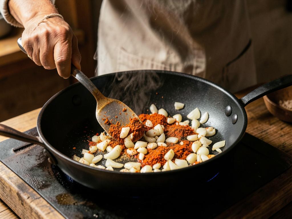 Paso 3: Sofríe cebolla con pimentón y comino
