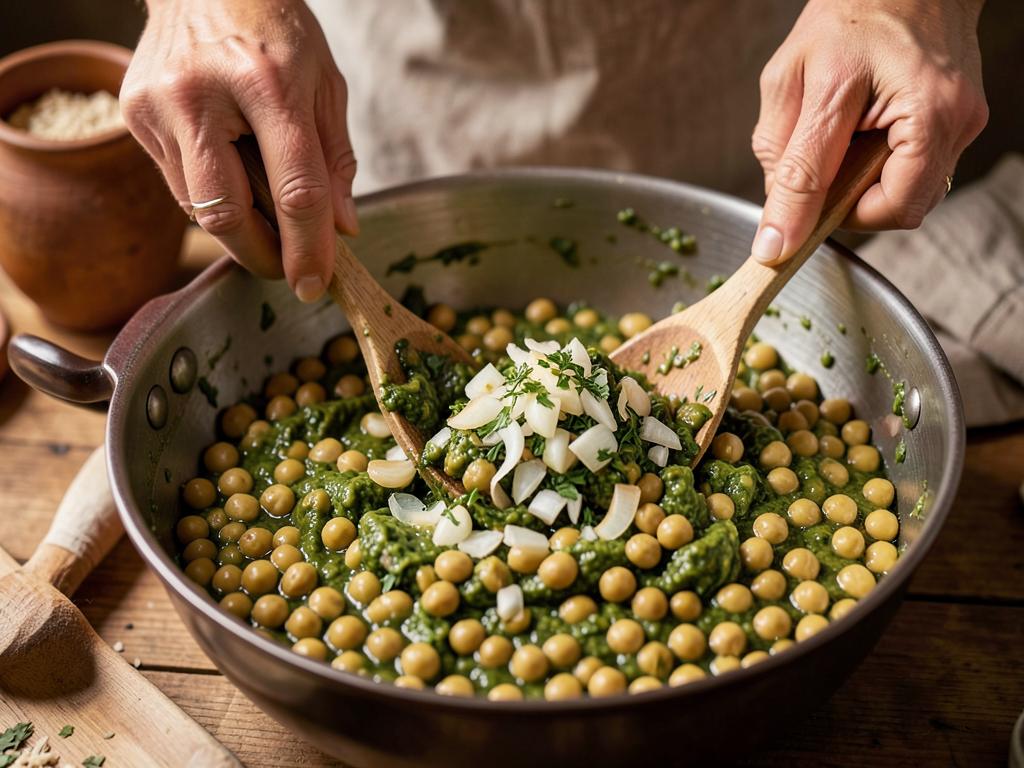 Paso 2: Procesa garbanzos crudos con cebolla, ajo y hierbas