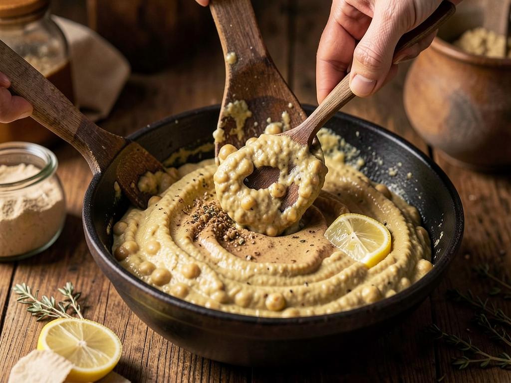 Paso 4: Procesa garbanzos cocidos, tahini, limón (hummus)