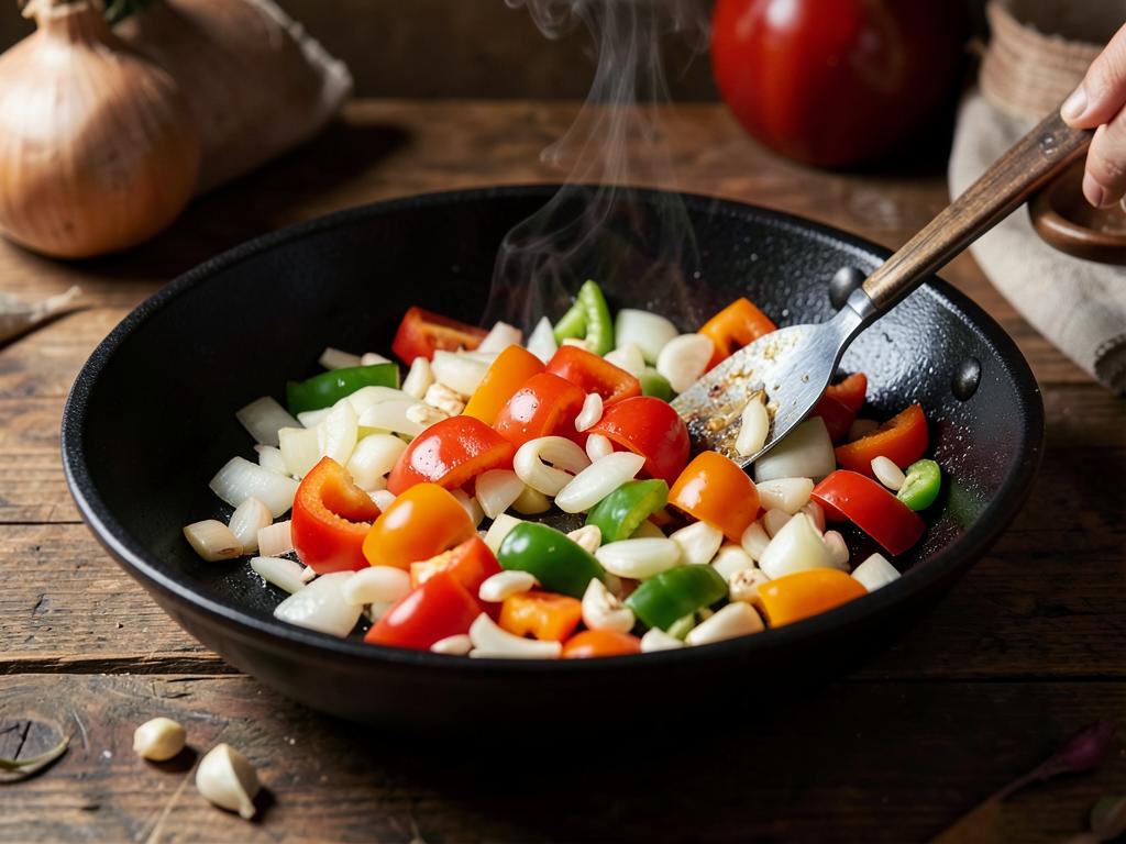 Paso 1: Sofríe cebolla, pimiento y ajo