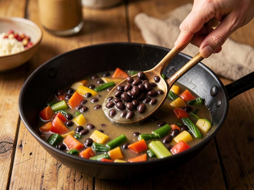 Paso 2: Añade frijoles con un poco de su caldo