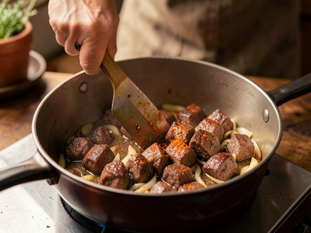 Paso 4: Incorpora carne y sella