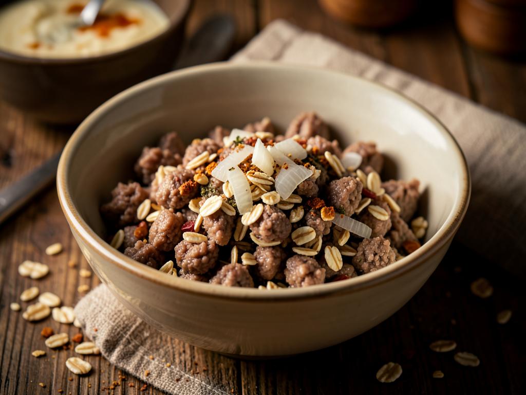Paso 2: Pica vísceras y mezcla con avena, cebolla, sebo y especias