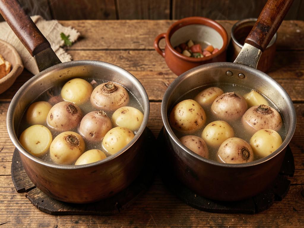Paso 4: Cocina nabo y papa por separado