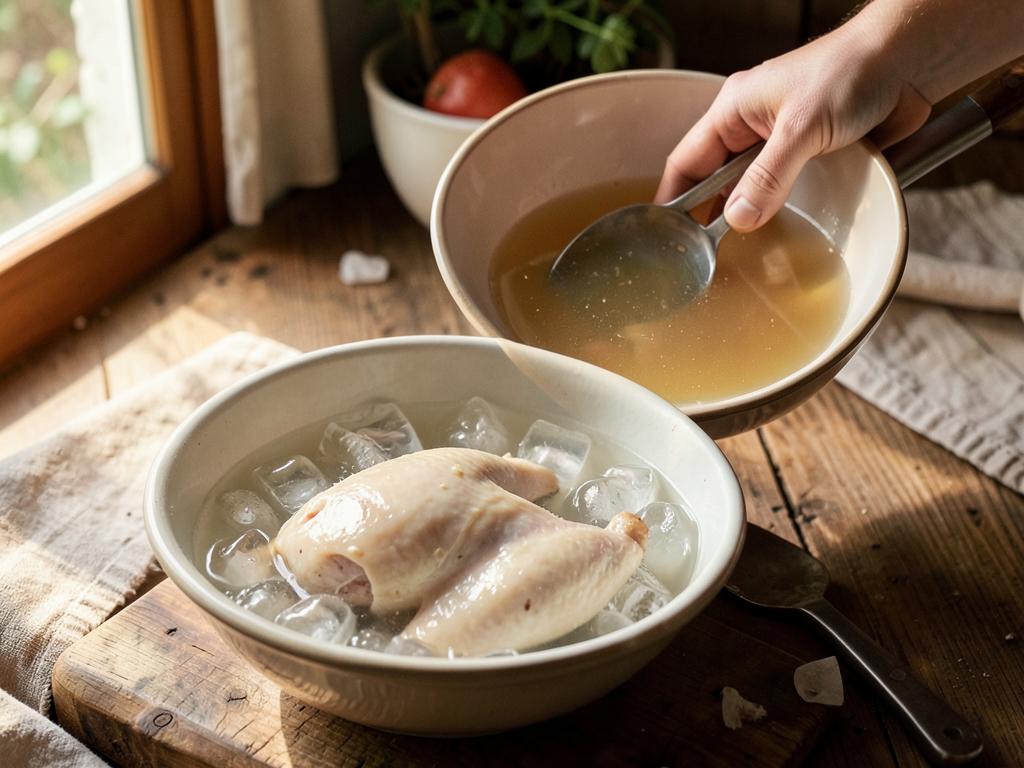 Paso 2: Reserva caldo y enfría pollo