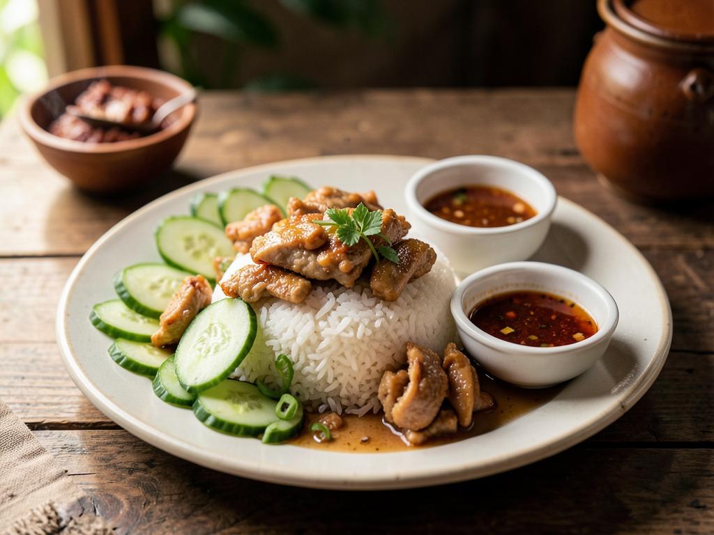 Paso 6: Sirve pollo con arroz, pepino y salsas