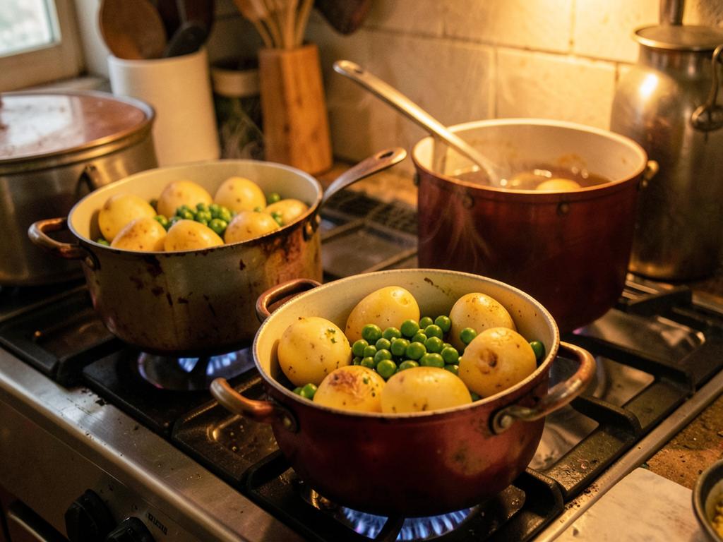 Paso 2: Cocina papas y guisantes