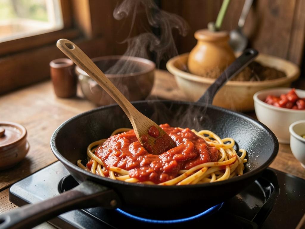 Paso 4: Añade pasta de tomate, cocina hasta oscurecer