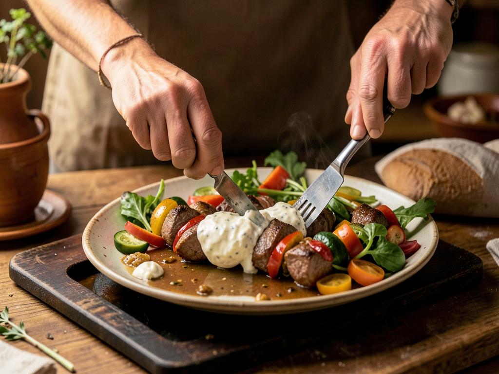 Paso 7: Lamina la carne y arma con vegetales y yogur