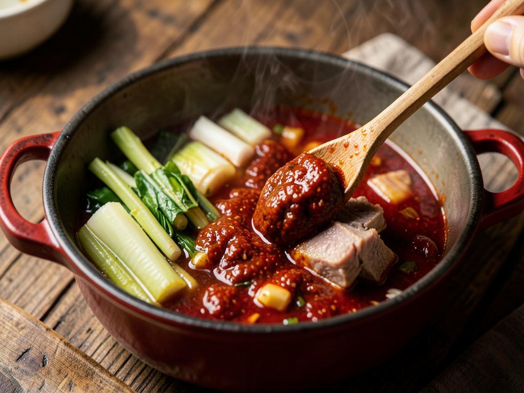 Paso 3: Añade kimchi y gochujang, sofríe