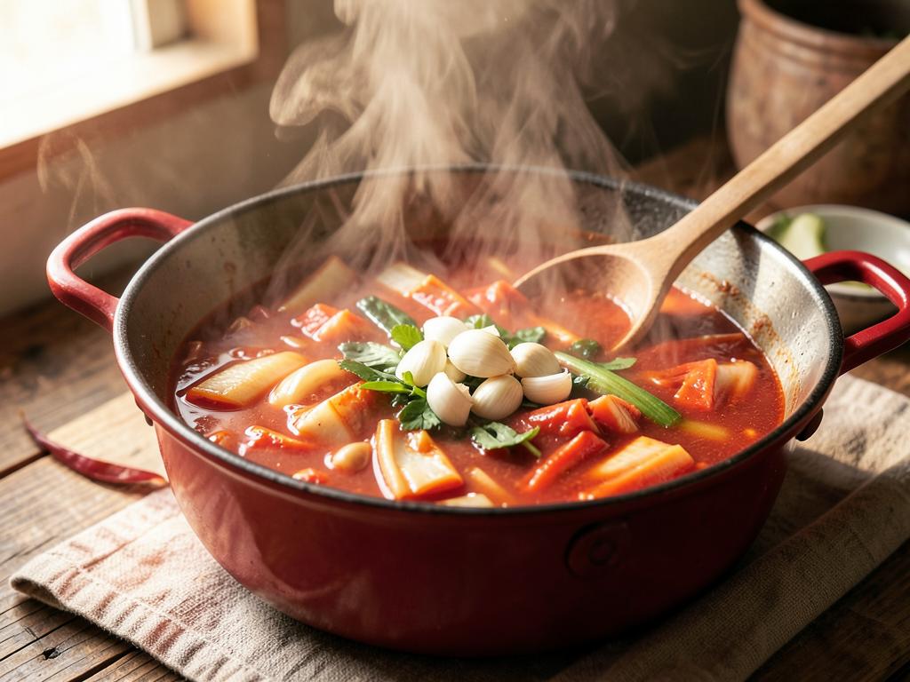 Paso 4: Incorpora caldo, cebolla y ajo, hierve