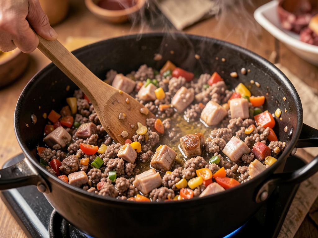 Paso 3: Añade las carnes y dora