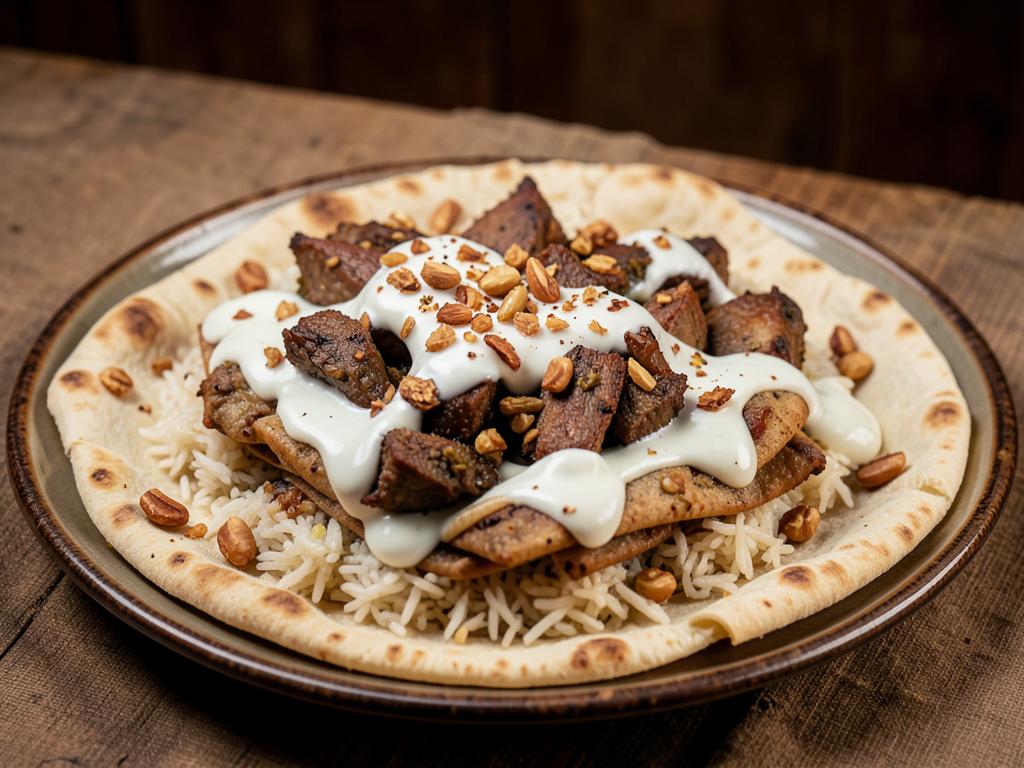 Paso 6: Monta pan, arroz, cordero, salsa y frutos secos