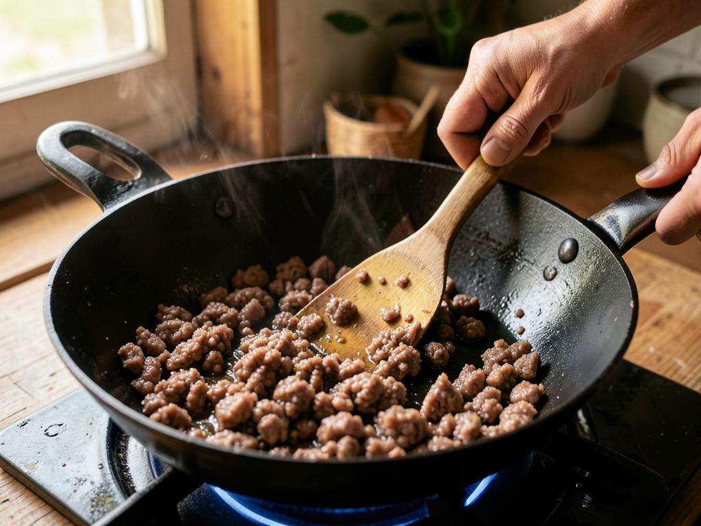 Paso 2: Sofríe carne molida hasta dorar