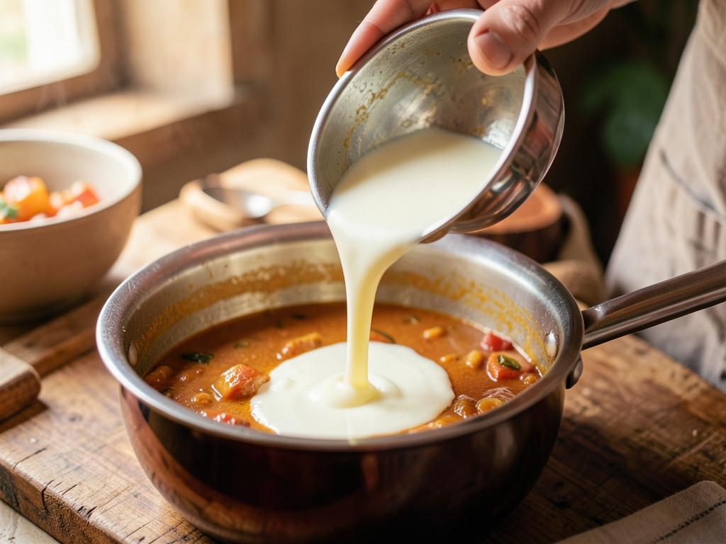 Paso 3: Vierte leche de coco y deja estofar
