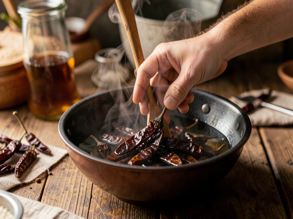Paso 3: Hidrata los chiles en agua caliente