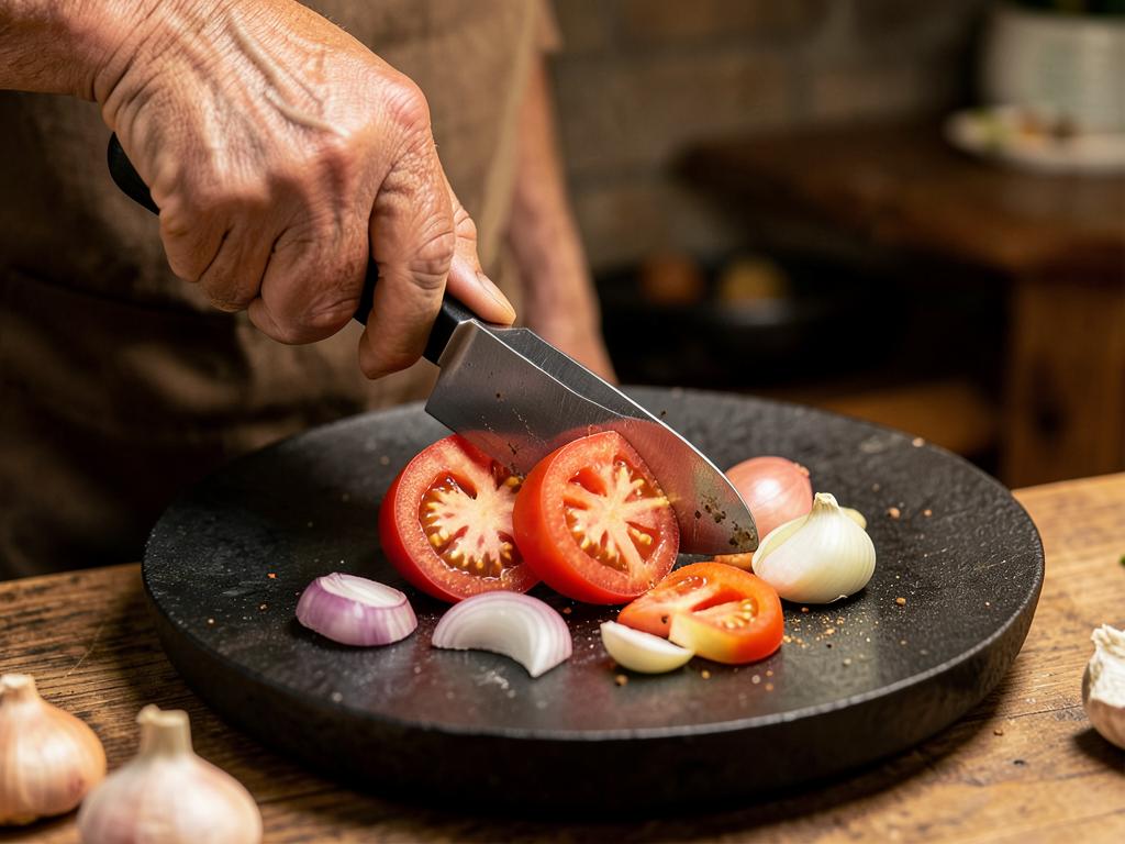 Paso 4: Asa tomate, cebolla y ajo