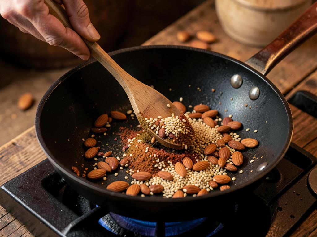 Paso 5: Tuesta almendras, sésamo y especias