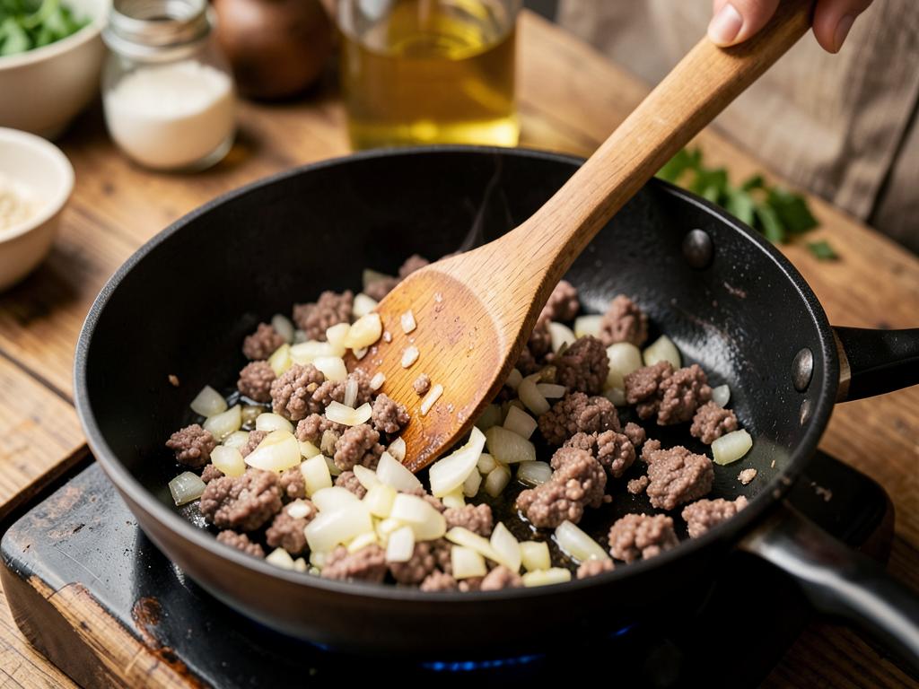 Paso 2: Pica cebolla y sofríe con cordero