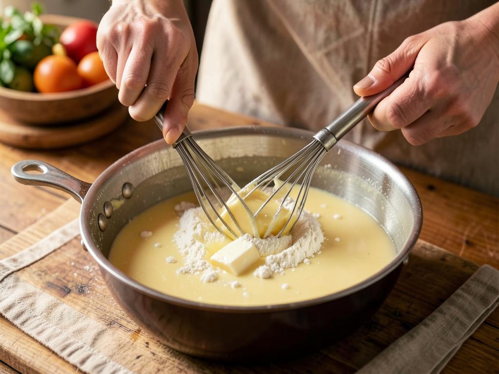 Paso 5: Prepara bechamel con mantequilla, harina y leche