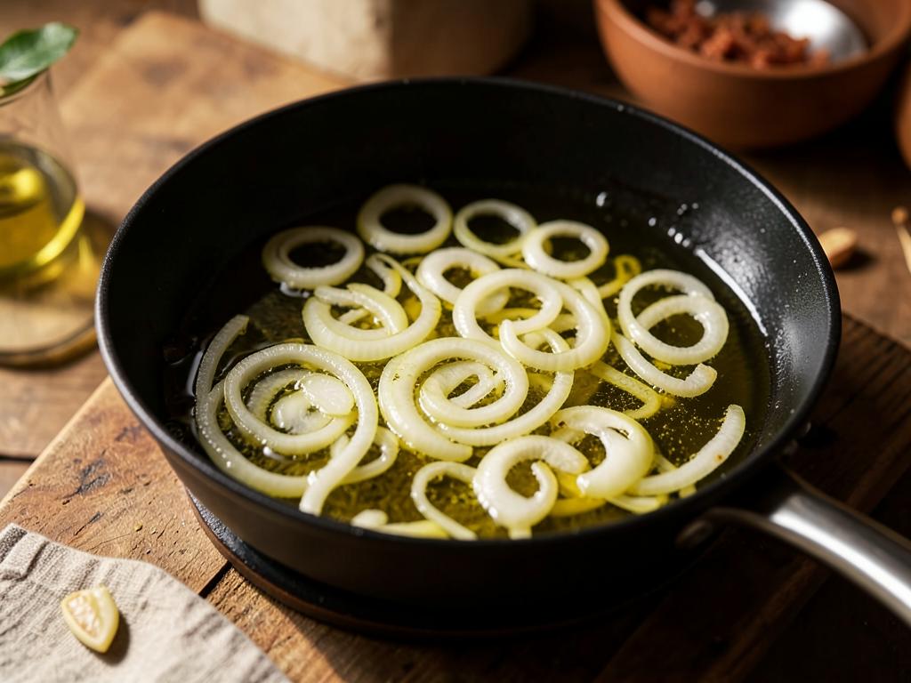 Paso 3: Confita cebollas en aceite hasta blandas