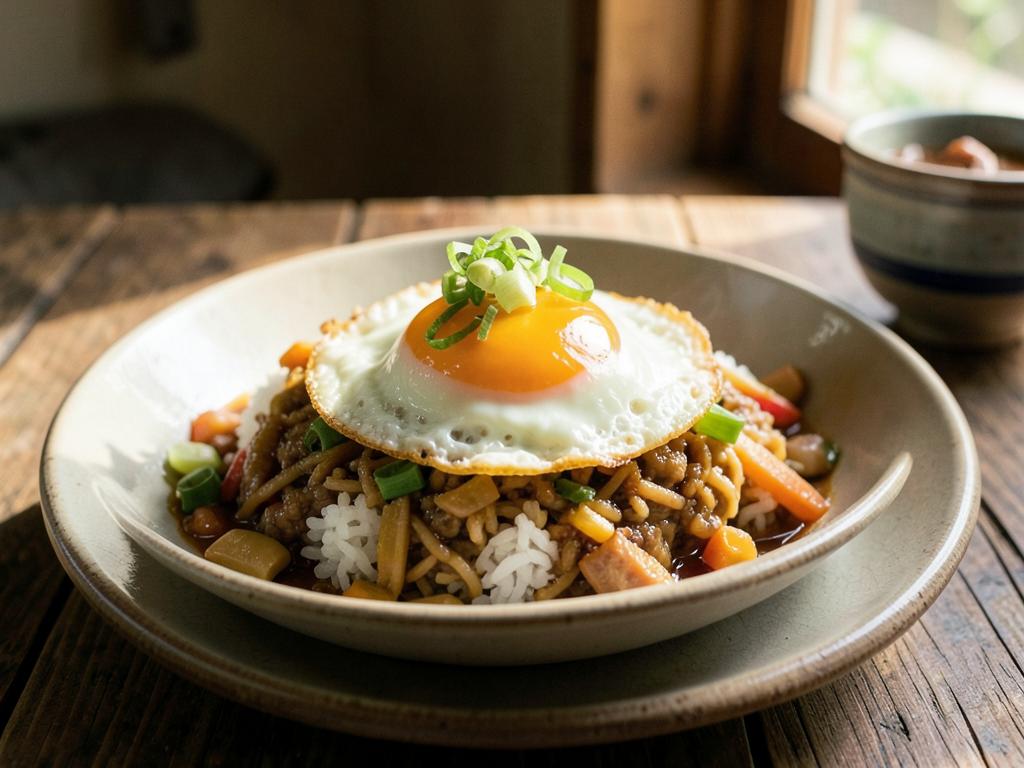 Paso 5: Sirve arroz coronado con huevo y cebollín