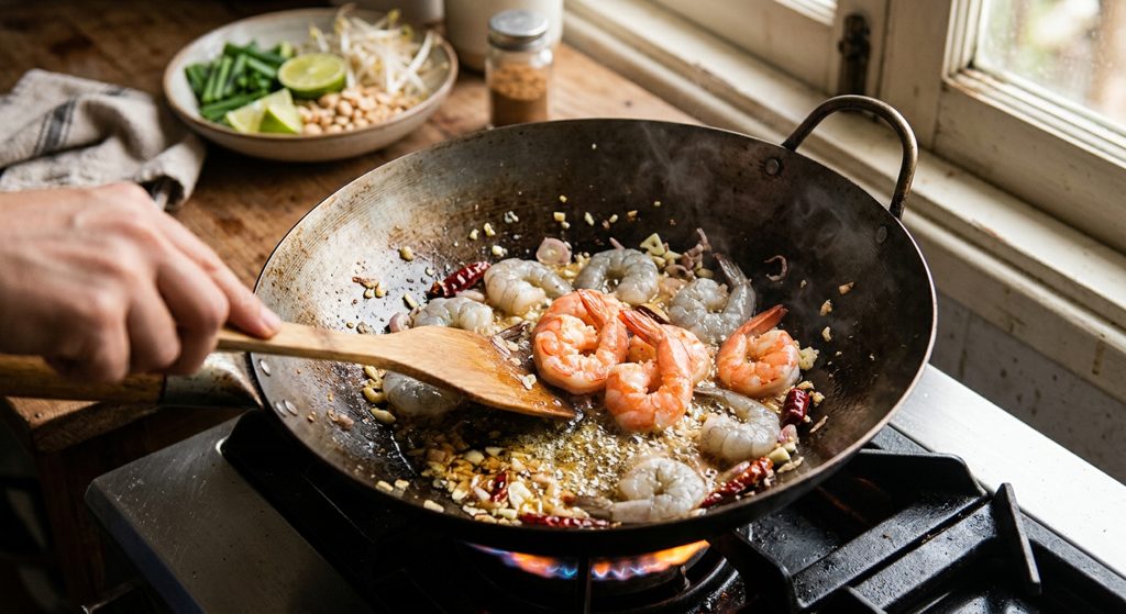Paso 5: Añade camarones y cocina hasta que se pongan rosados