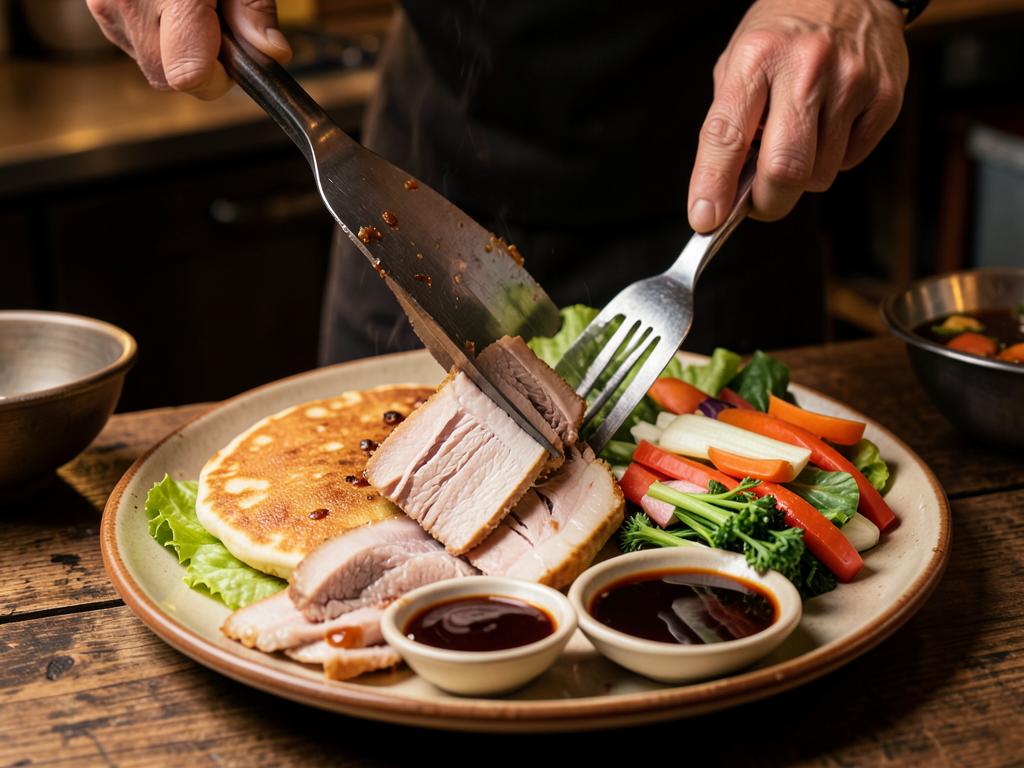 Paso 8: Sirve con panqueques, hoisin y vegetales