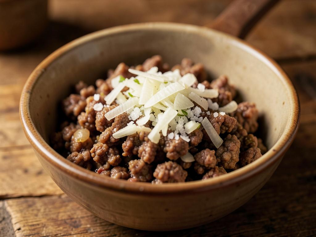 Paso 3: Mezcla carne con cebolla, ajo y sal
