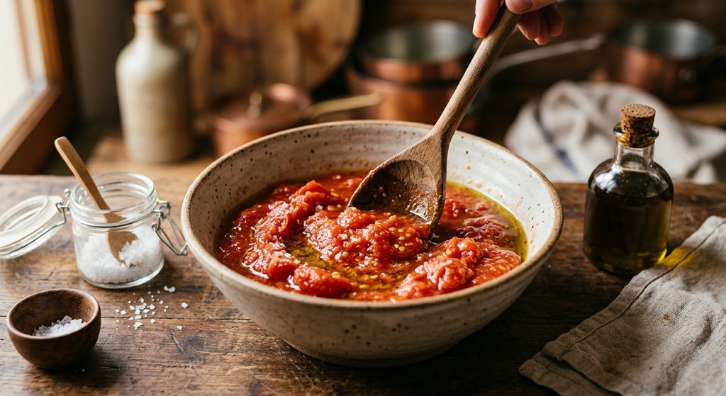 Paso 5: Tritura los tomates con sal y aceite